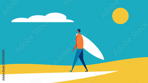surfer walking sunny beach light