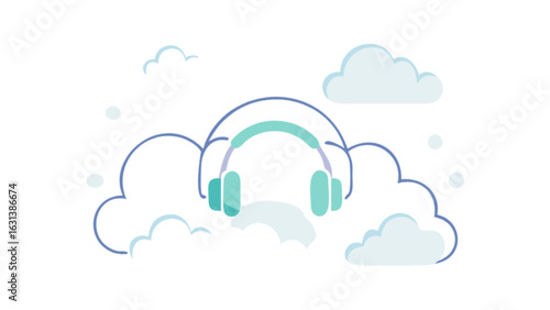 Listen to music online with cloud headphones for relaxation and audio streaming services and online podcasting now