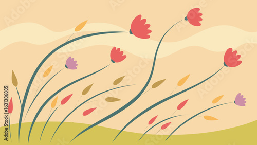 wildflowers dancing in warm breeze