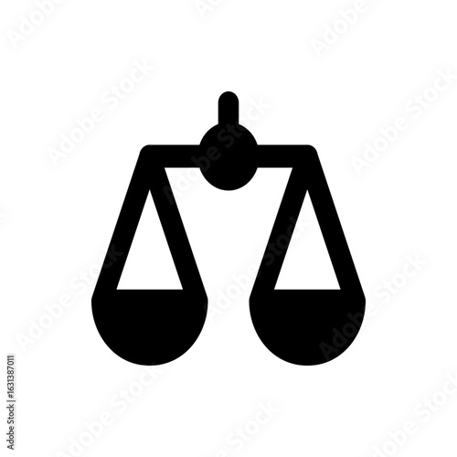 Illustration of a black scales of justice symbol representing fairness and legal balance on a white background