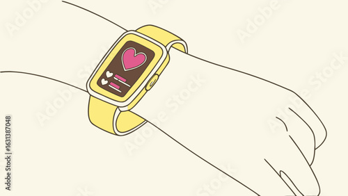 Wearable technology heart rate monitor smartwatch on wrist for fitness tracking and health monitoring app