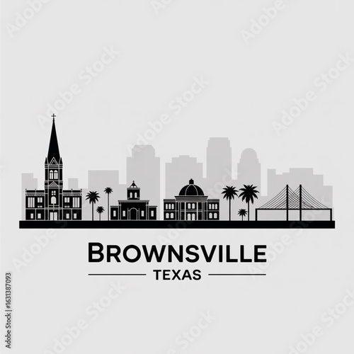 Brownsville Skyline Silhouette - Historic Texas Border City Vector Illustration
