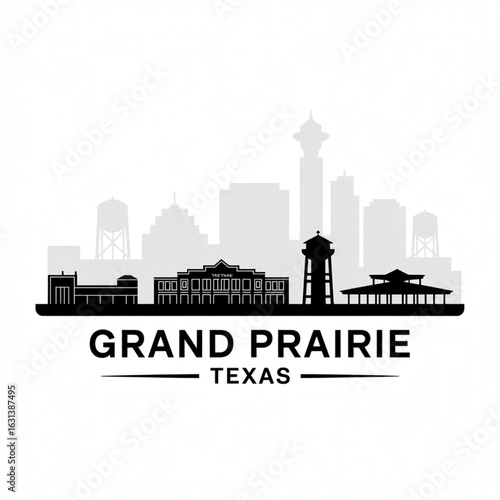 Grand Prairie Skyline Silhouette - Iconic  Texas City Vector Illustration