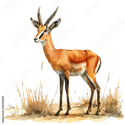 Gazelle, watercolor clipart vector, isolated on a white background.