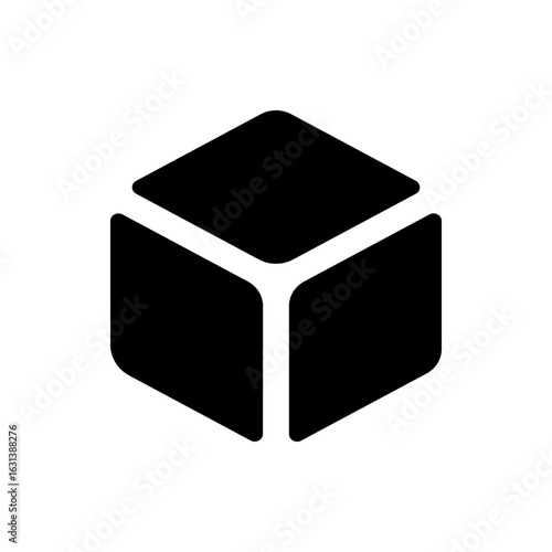 Illustration of a solid black cube with rounded edges and white lines separating the cube faces nicely