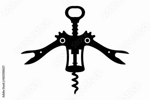 corkscrew silhouette vector, wine bottle opener black symbol
