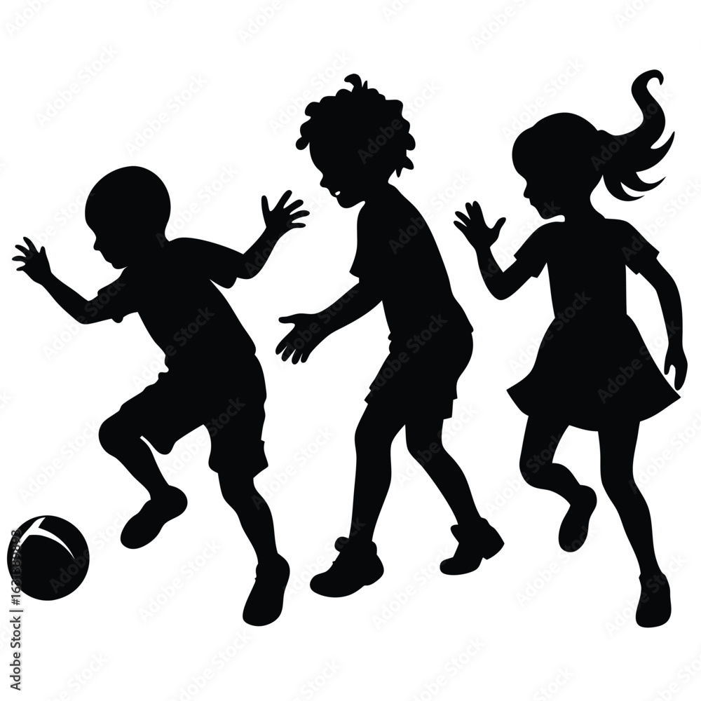 Fototapeta premium Children playing soccer together in energetic motion