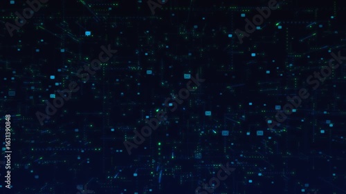 Wallpaper Mural Futuristic digital background displays scattered message icons flowing through complex coding grid. Represents transmission of encrypted data, email flow, networked communication across cyberspace. Torontodigital.ca