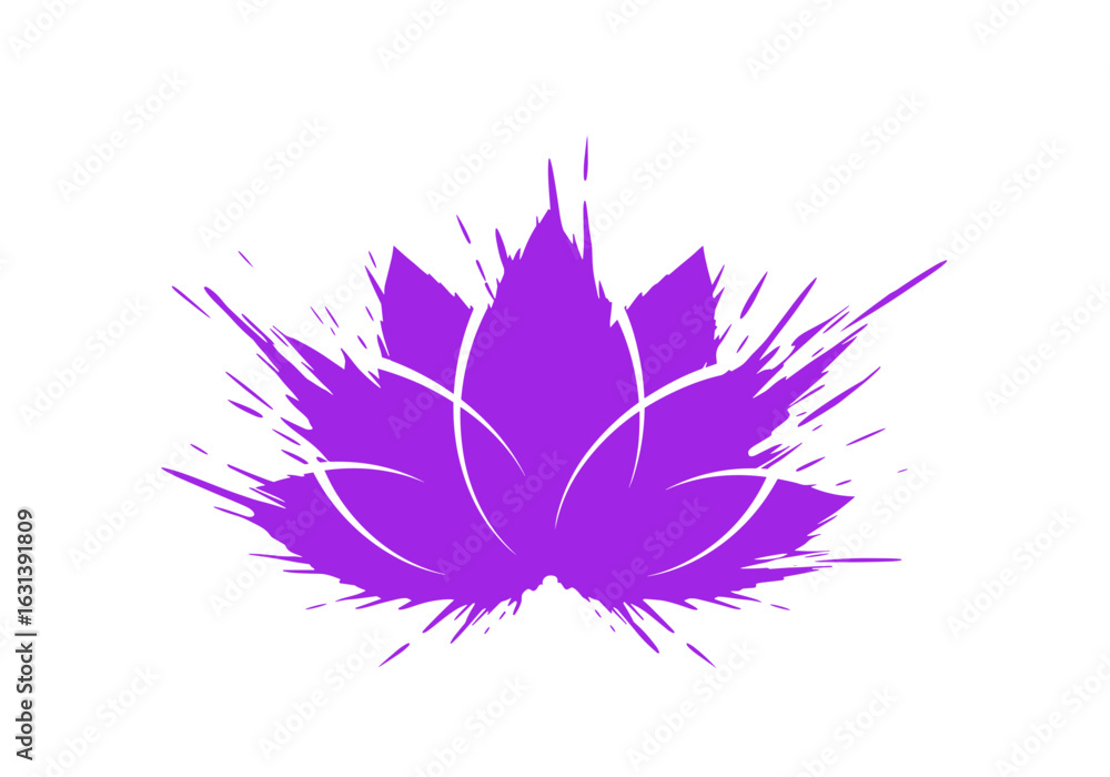 Obraz premium Silhouette of a lotus flower with purple ink splashes 