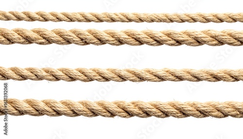 Four parallel beige rope strands on white