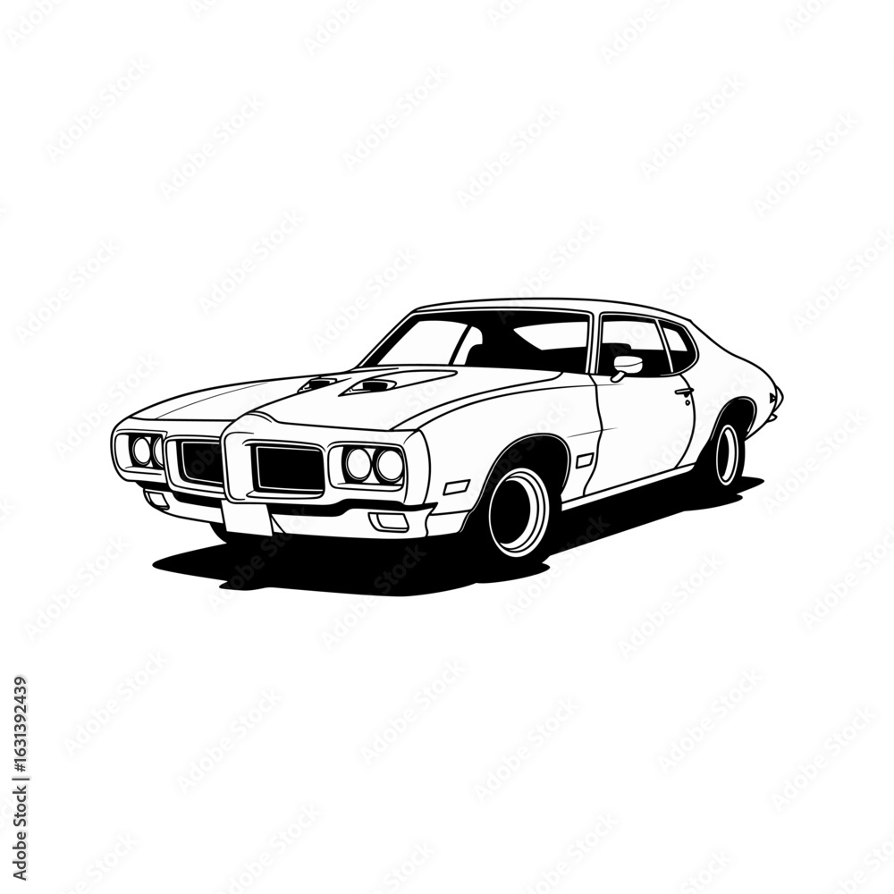 Fototapeta premium Vintage Muscle Car Outline Classic American Performance Automobile Vector