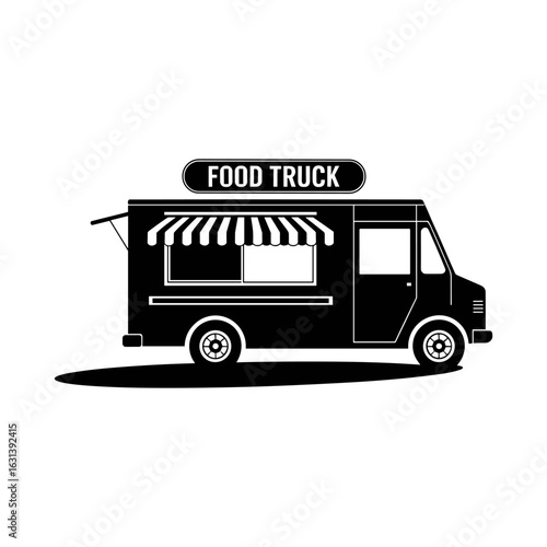 Retro Food Truck Silhouette Icon  Street Food Mobile Vendor Design