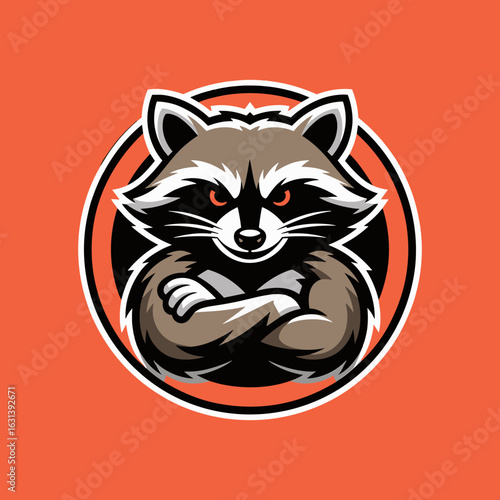 Fierce Raccoon Mascot with Crossed Arms Bold and Confident Cartoon Illustration