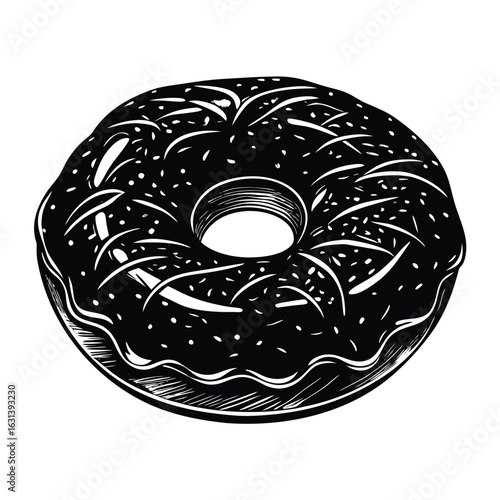 Black Glazed Donut with Sprinkles Illustration doughnut