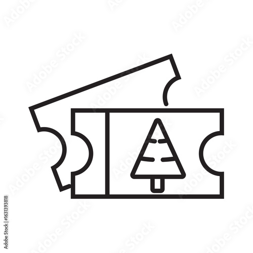 Two festive ticket stubs featuring christmas tree design. Perfect for holiday events invitations or gift certificates for seasonal gatherings.