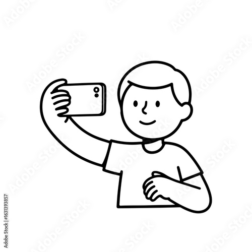 Cartoon Character Taking a Selfie – Line Art Illustration