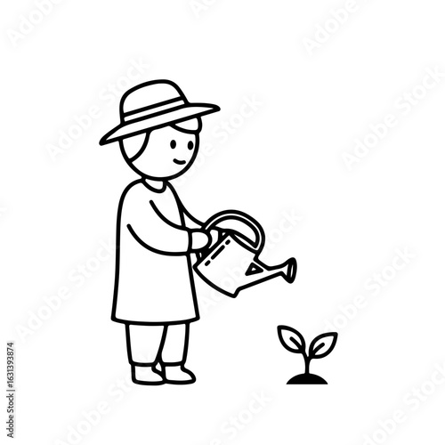 Child Watering a Small Plant