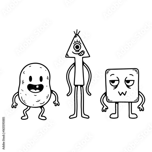 Funny Cartoon Shapes Characters – Potato, Triangle, Square 