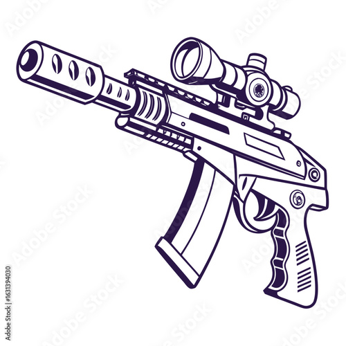 3d icon of sniper rifle with silencer and scope