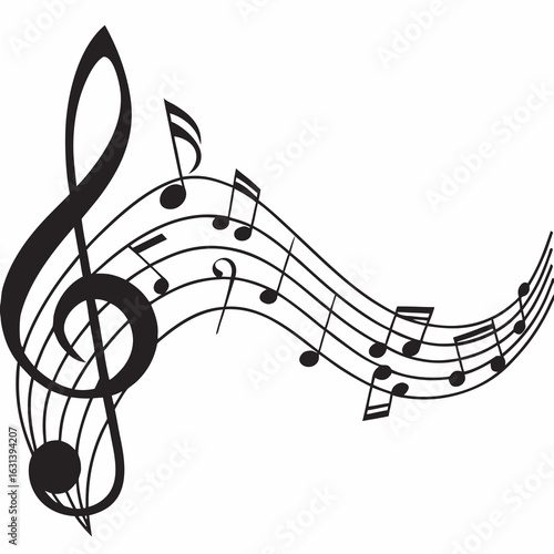 3d icon of musical notes and treble clef isolated on white background