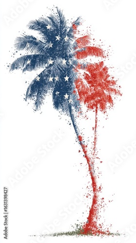 Palm trees with red, white, and blue elements creating a patriotic design for summer celebrations
