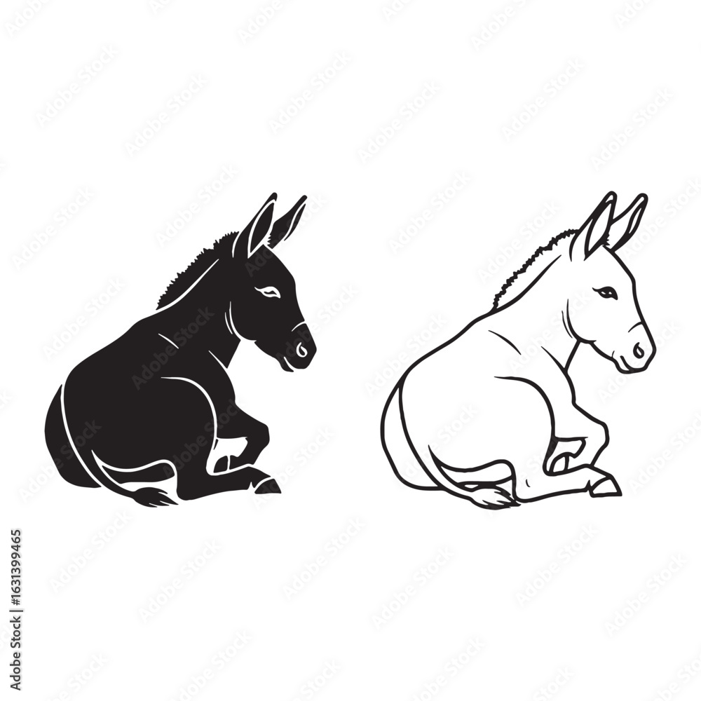 Fototapeta premium Donkey Graphic Study - Work Animal - Kind Expression - Donkey silhouette - Donkey lineart - Donkey vector - vector set of Donkey