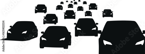 Traffic jam with many cars on the road