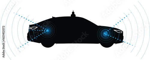 Autonomous car with sensors isolated on white background