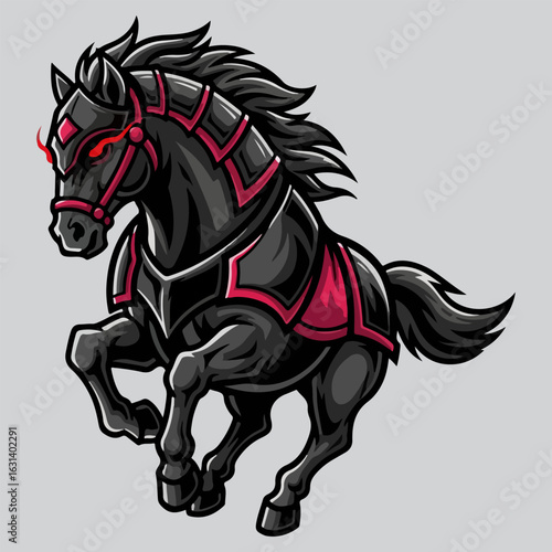 vector Black war horse mascot logo