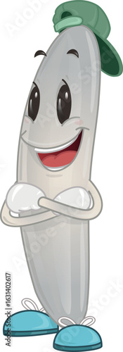 ANIMATED CHARACTER RICE WITH CAP AND SNEAKERS WITH ARMS CROSSED