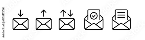 メールの送受信やメールのアイコンセット（ベクター　編集可能　モノクロ）