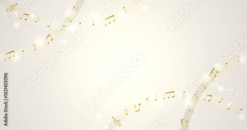 Elegant Golden Music Notes on White Background – Flowing Musical Wave Design
