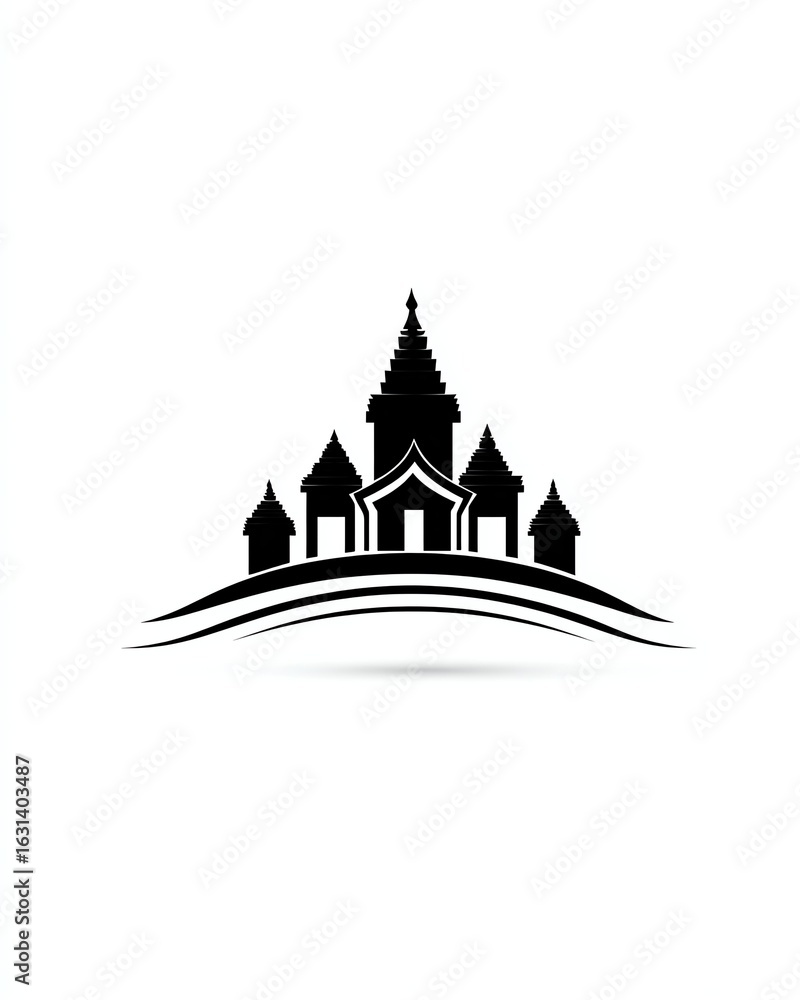 Obraz premium Temple Silhouette: A striking silhouette of a temple stands majestically against a minimalist backdrop, its intricate design highlighting architectural grace.