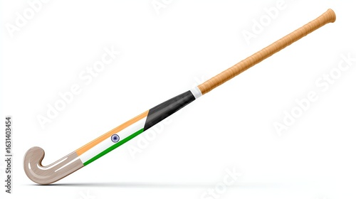 Hockey Stick: An elegant and professional Hockey Stick for sports lovers and a nationalistic touch with Indian color scheme, perfectly set against the pristine clarity of a plain background. 