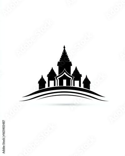 Wallpaper Mural Temple Silhouette: A striking silhouette of a temple stands majestically against a minimalist backdrop, its intricate design highlighting architectural grace. Torontodigital.ca