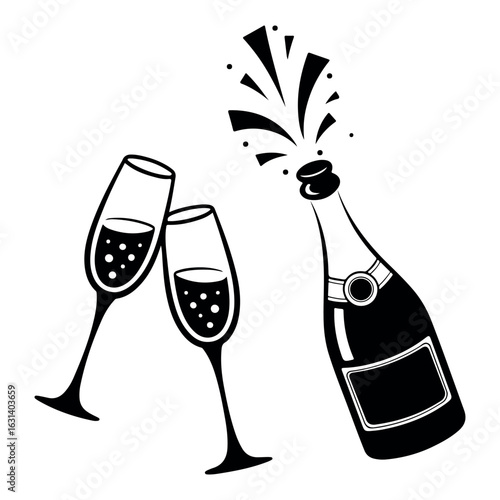 champagne bottle and glass