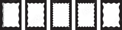 Different rectangle frames with wiggly edges set. Trendy curved frame box. Modern graphic template.