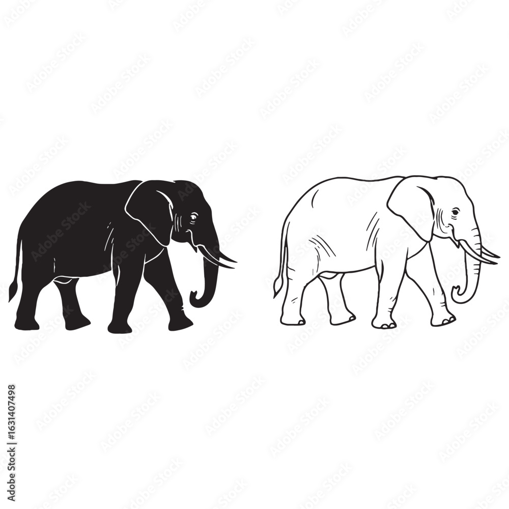 Fototapeta premium Elephant Graphic Collection - Essential Outline - Crisp Edges - Elephant silhouette - Elephant lineart - Elephant vector - vector set of Elephant
