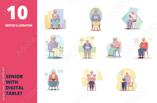 A multicultural graphic of a friendly senior group, including an elderly grandfather and grandmother, with happiness in retirement. This
