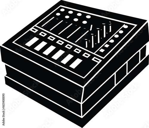 black silhouette a audio mixer on white background.eps