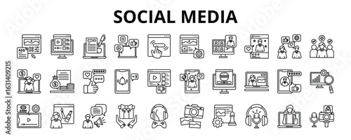 30 Social Media Line Icons Vector - social media, network, internet, communication, online, follow, post