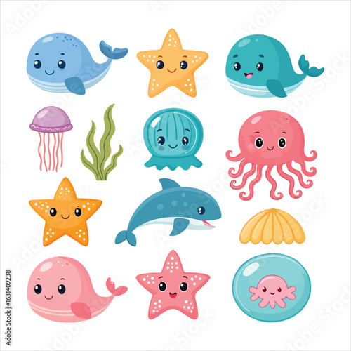 set of funny cartoon animals