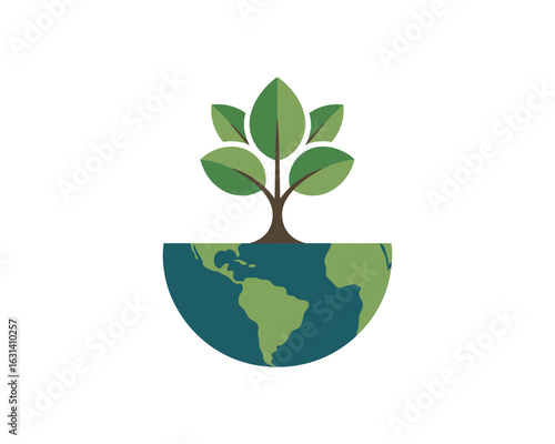 Green sprout growing from a half earth illustration