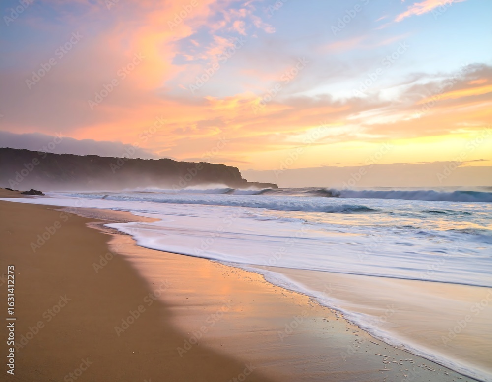 Coastal sunrise, tranquil beach Coastal sunrise, tranquil beach