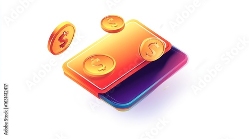 Wallpaper Mural a modern, stylized vector icon depicting a slim wallet, slightly angled, resting on a bright white background floating euro coins emerge from the wallet, varying in size and position, designed with Torontodigital.ca