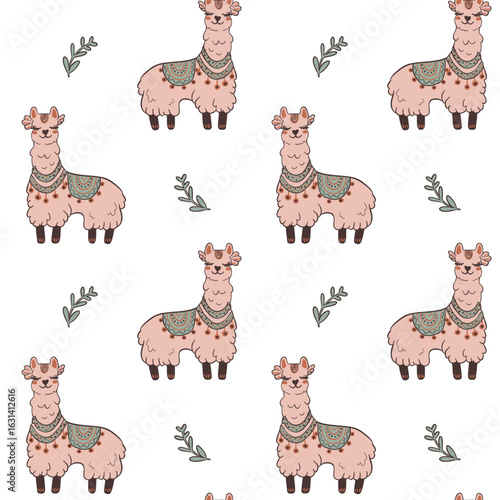 Repeating cute llamas in simple layout. Great for nursery decor and baby shower prints.