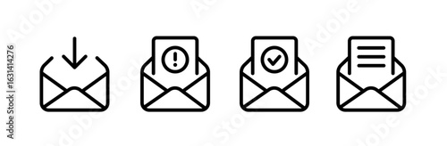 メールと文書のアイコンセット（モノクロ　ベクター　シンプル）