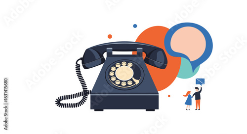 Retro rotary telephone conversation communication customer service support contact us idea