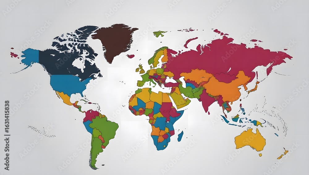 Fototapeta premium Colorful World Map Illustration A Detailed View of Global Geography, Countries, and Continents for Educational and Informational Uses