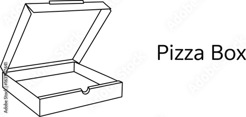 Illustration of an open cardboard pizza box, symbolizing takeout, delivery, and convenience of enjoying a delicious meal at home